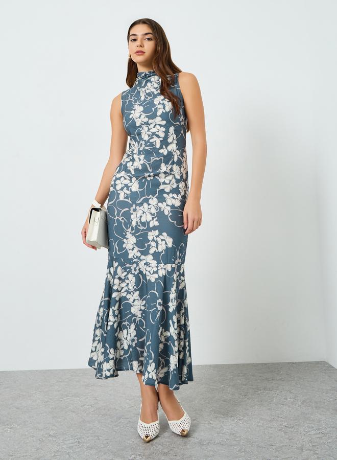 ستايلي فستان طويل بلا أكمام بحافة ميرميد وطبعة زهور للنساء - Image 5